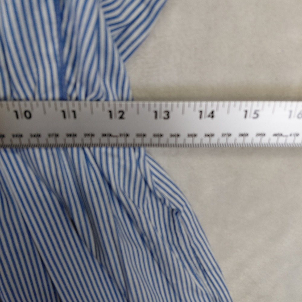 Vintage John Roberts Blue White Striped Cotton Midi Dress Puffy Sleeve Womens 8 - Picture 5 of 9